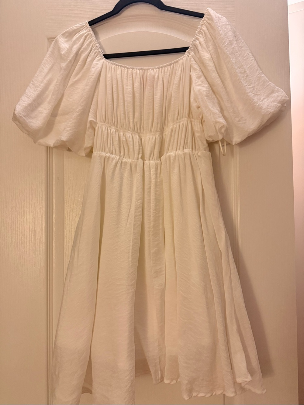 Francesca's Collections White Puff-Sleeve Smocked Dress